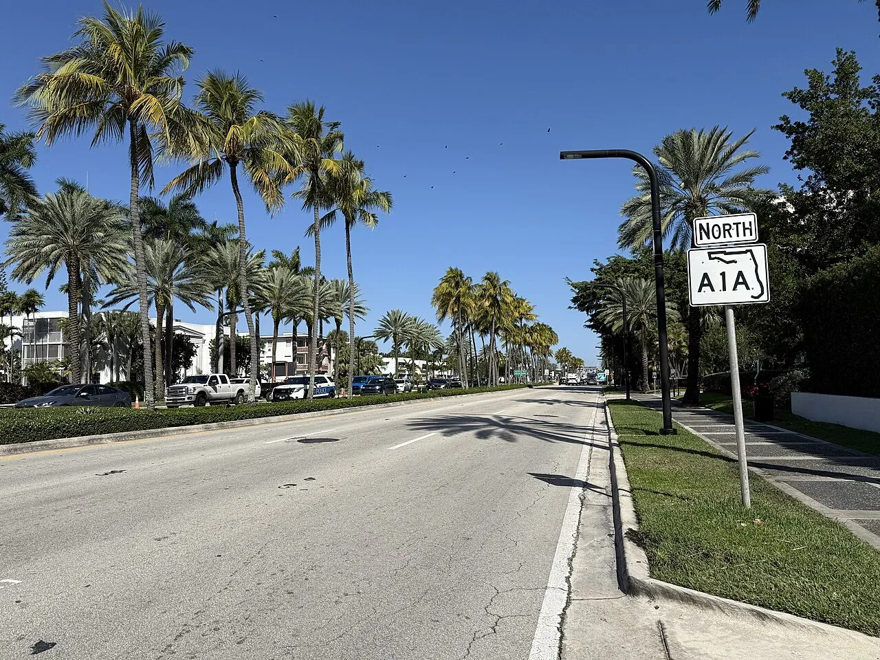 Palm-lined Collins Avenue (A1A) through Bal Harbour, Bal Harbour