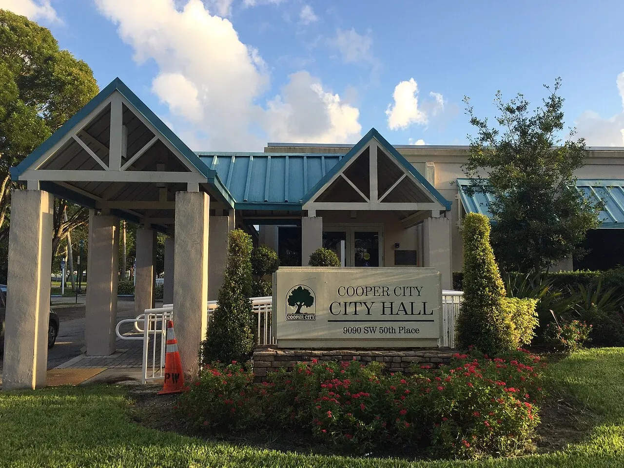 Cooper City City Hall sign and entrance, Cooper City, FL