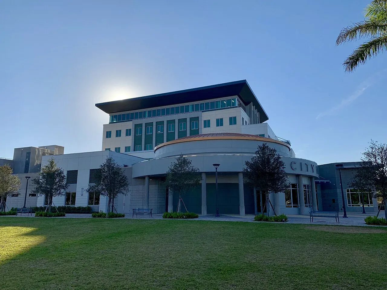 Modern Coral Springs City Hall and lawn, Coral Springs