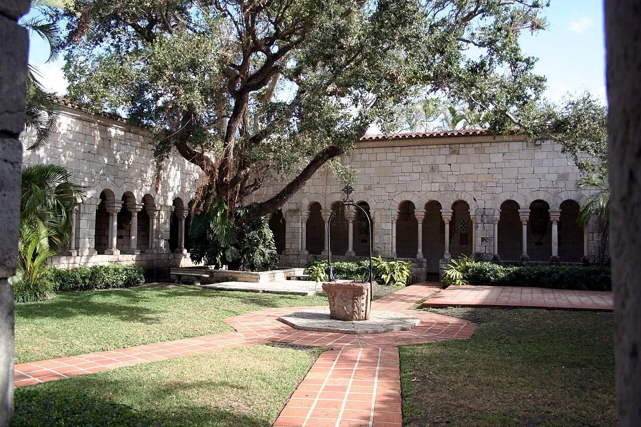 Ancient Spanish Monastery cloister courtyard, city's signature landmark, North Miami Beach