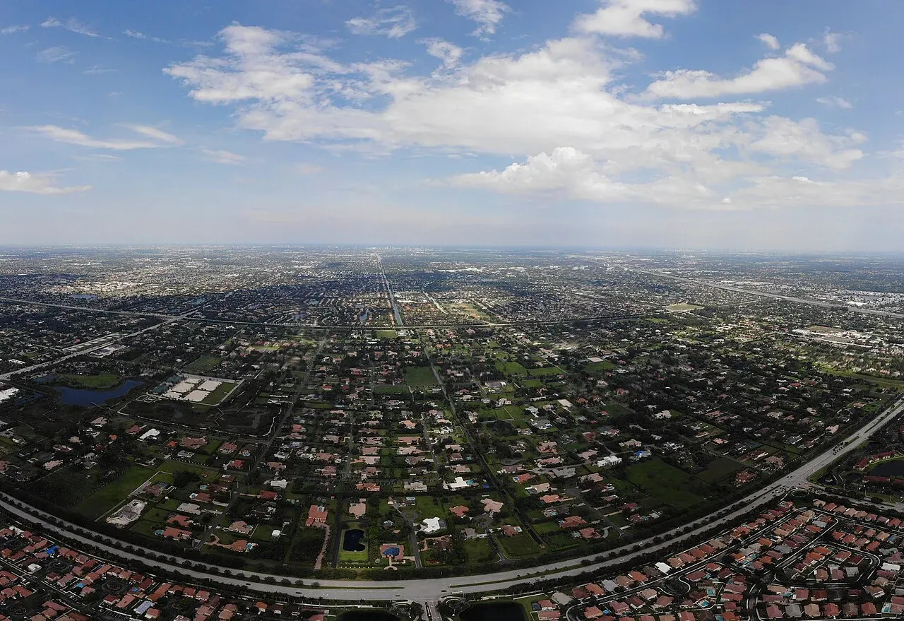 Aerial panorama of Plantation's green residential neighborhoods, Plantation