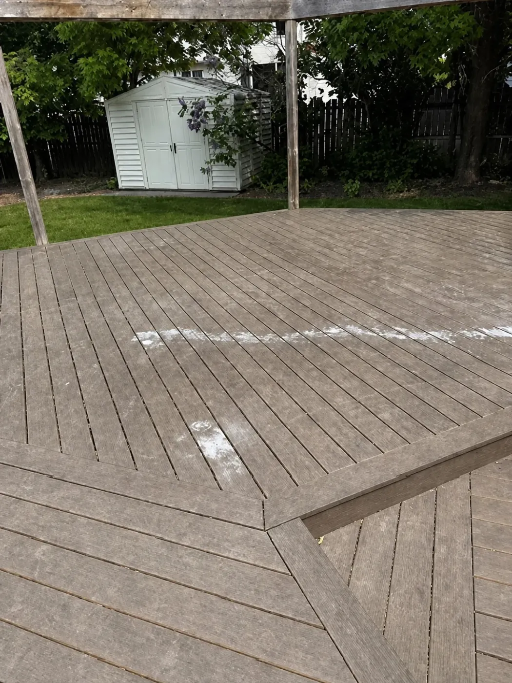 Composite deck boards, before cleaning